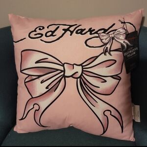 Ed Hardy Pink Velvet Pillow with Bow Accent